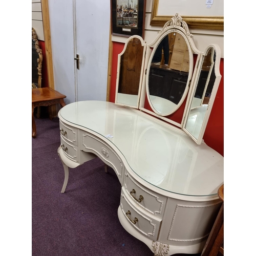 76 - Kidney shaped 1960s dressing table w/ mirror