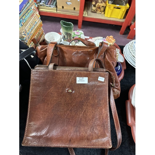 303 - 2x brown leather ladies handbags