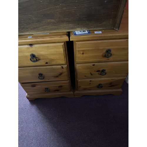 49 - 1x pair of pine three drawer bedside tables