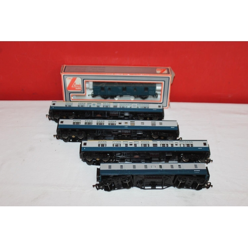 222 - 3 x 00 unboxed B.R coaches and B>R parcels van with boxed lima B.R parcels van