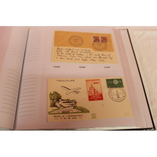 230 - 1 x album containing French stamps and postal envelopes dated 1950s -1960s 8 pages only