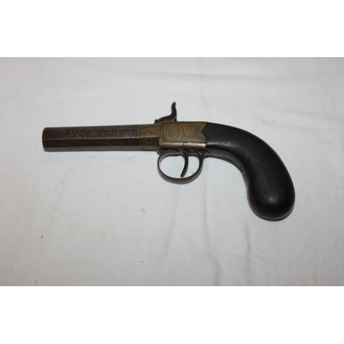 272 - 1 x Belgian percussion pocket pistol with turn off barrel circa 1855 ebony grip