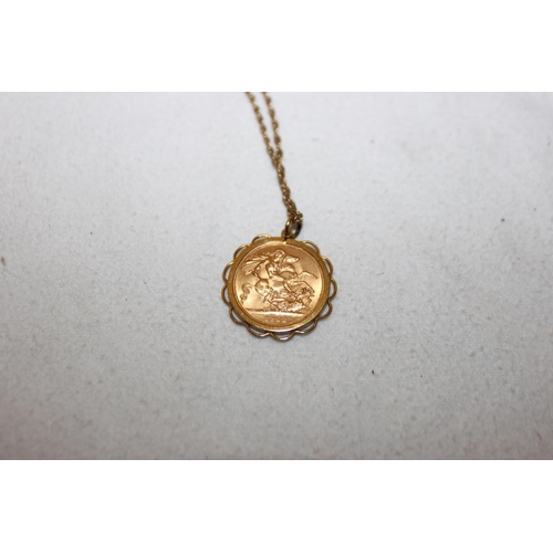 299 - 1 x 1968 full sovereign in 9ct gold mount with 9ct gold necklace 24 inch length