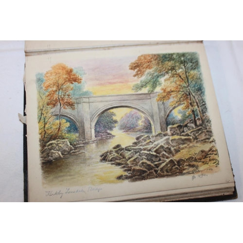 438 - 1x sketch pad with large amount of small watercolours the watercolours drawn in 1800s all signed by ... 