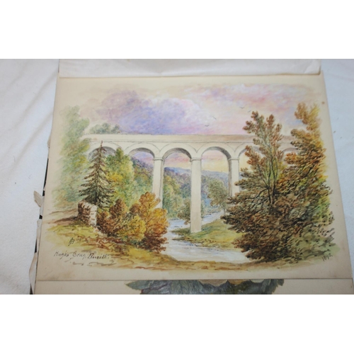 438 - 1x sketch pad with large amount of small watercolours the watercolours drawn in 1800s all signed by ... 