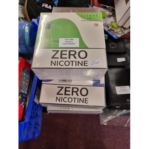 264 - 5 x new sealed box of zero nicotine elf bars 600 puff apple/peach/blue berry/strawberry ice and cola