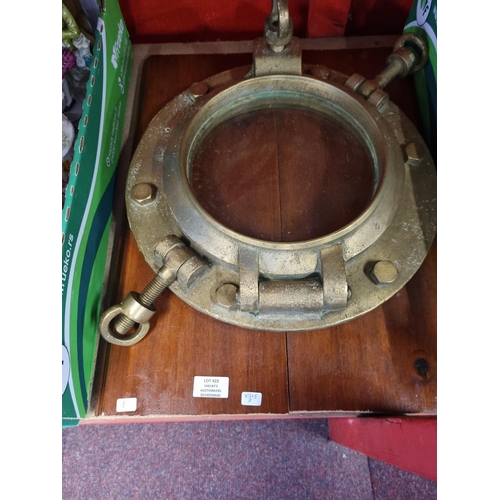 422 - 1x brass ships porthole window (complete - mounted on board)