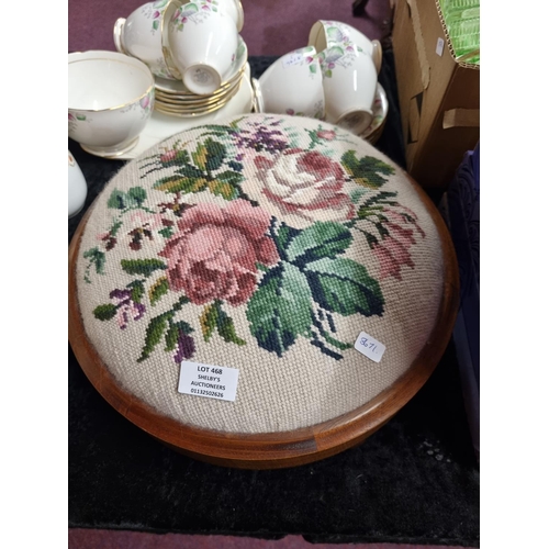 468 - 1x round Edwardian embroidered stool