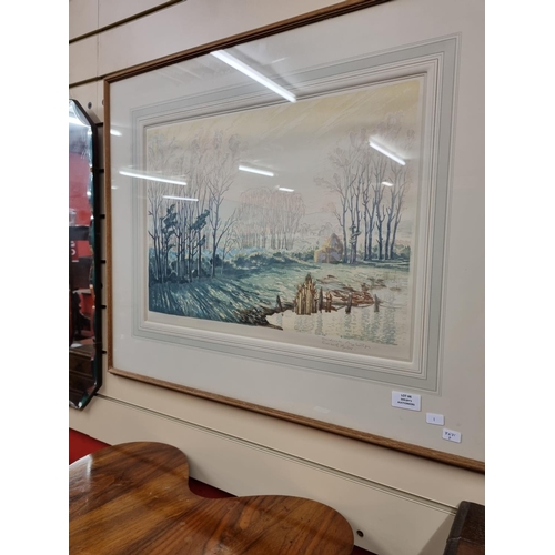 66 - 1 x framed water colour country side scene by unknown artist 30 inch by 24 inch