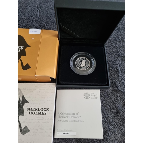 225 - ROYAL MINT SHERLOCK HOLMES 2019 UK SILVER PROOF 50P COIN