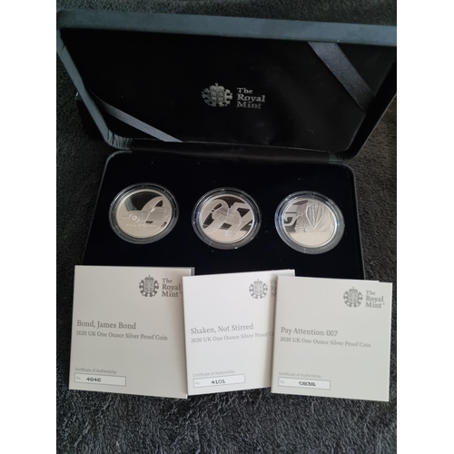 255 - ROYAL MINT THE JAMES BOND COLLECTION THREE COIN SILVER PROOF SET