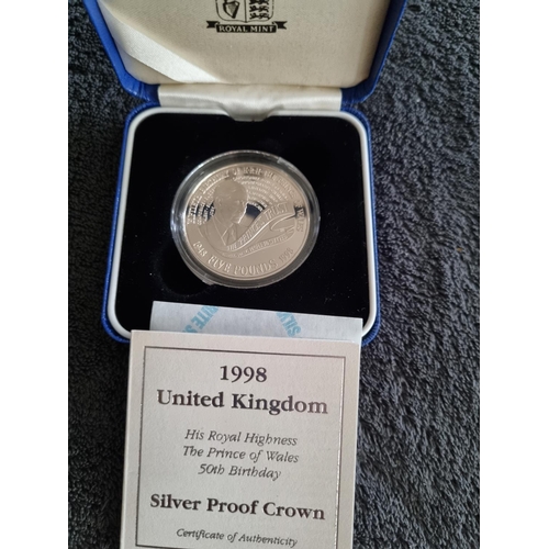 260 - ROYAL MINT 1998 PRICE OF WALES 50TH BIRTHDAY SILVER PROOF CROWN