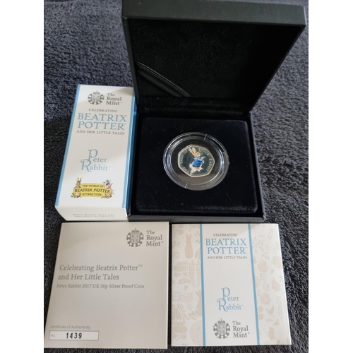 53 - ROYAL MINT BEATRIX POTTER PETER RABBIT 2017 50P SILVER PROOF COIN