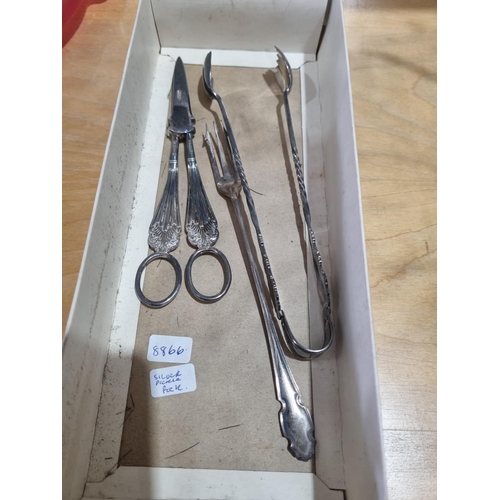 303 - 1 x silver victorian pickle for with victorian silver plated tongs and grape scissors