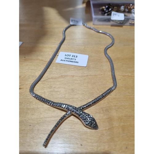 313 - 1 x marquisite inset silver ladies snake necklace