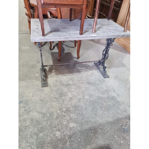 40 - 1 x cast metal and wooden topped pub table