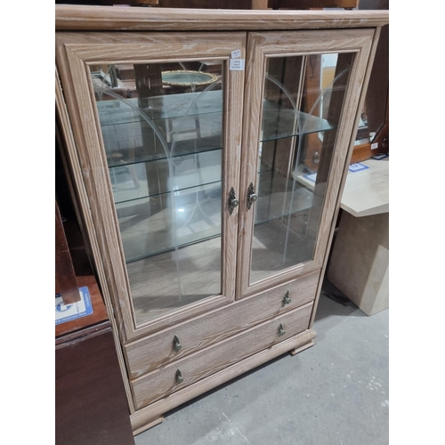 62 - 1 x beech effect two drawer display cabinet