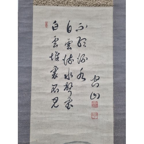 2 - 1 X JAPANESE PAINTED ON PAPER SAMURAI DESIGN SCROLL