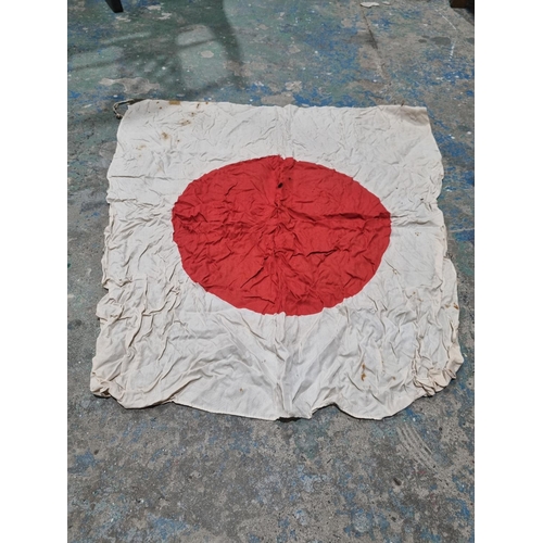 34 - 1 X WW2 JAPANESE IMERIAL SILK FLAG COUPLE OF SMALL HOLES AND LEATHER INTACT