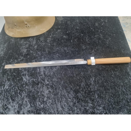 46 - 1 X LARGE JAPANESE SWORD THE BLADE HAS BEEN SNAPPED ON THE TIP UNSURE OF MAKER