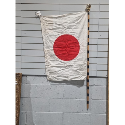 8 - 1 X JAPANESE SILK IMERIAL FLAG WITH LEATHER CORNERS AND FLAG WITH POLE