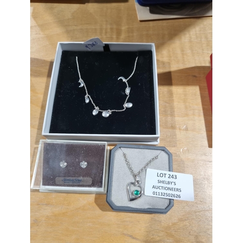 243 - 2 X SILVER NECKLACES WITH SILVER EARRINGS AND SILVER PENDANT