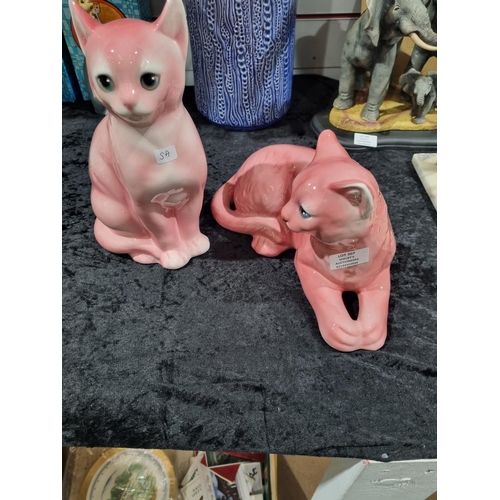 307 - 2 X LARGE PINK ITALIAN CAT FIGURES