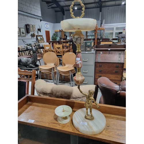 33 - 1 X CHERUB LAMP ALABASTER BASE WITH ASHTRAY