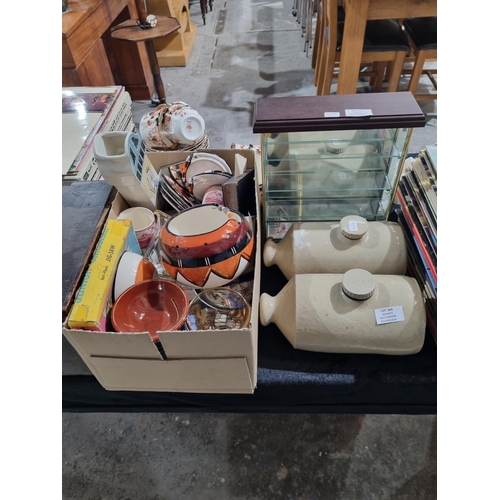 369 - SELECTION OF POTTERY WARE WITH SMALL DIPLAY CABINET