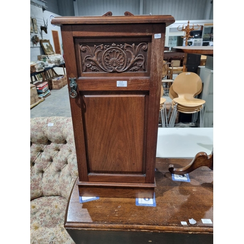 38 - 1 X EDWARDIAN MAHOGANY CARVED DETAIL BEDSIDE CABINET