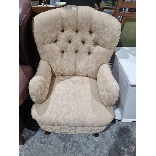 43 - 1 X WING BACK UPHOLSTERY ARM CHAIR