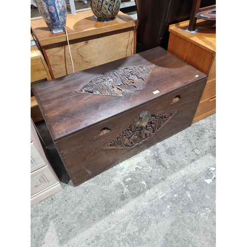 47 - 1 X ORIENTAL CARVED DETAIL CAMPHOR WOOD CHEST