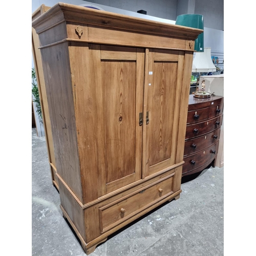 52 - 1 X LARGE PINE DOUBLE WARDROBE WITH DRAWER