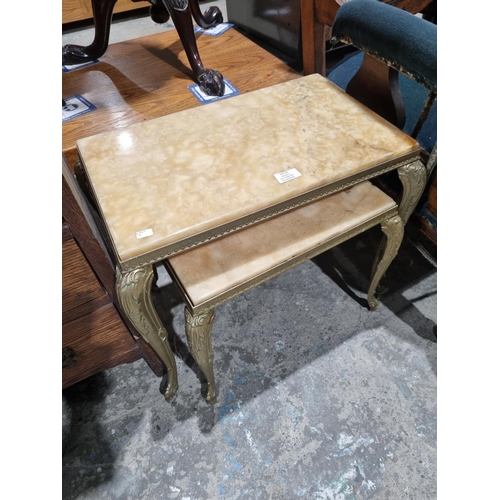 59 - 1 X NEST OF TWO ALABASTER METAL FRAMED TABLES