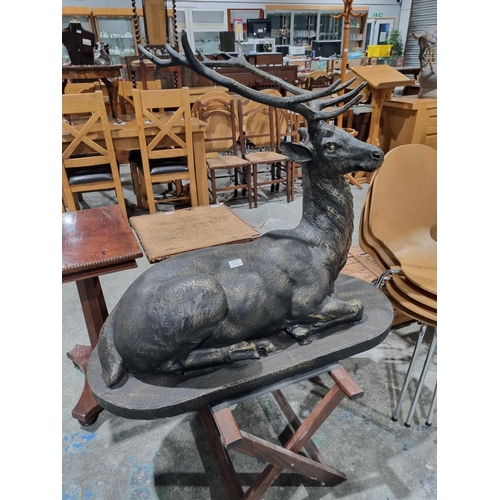 63 - 1 X LATGE METAL LAYING DOWN STAG FIGURE