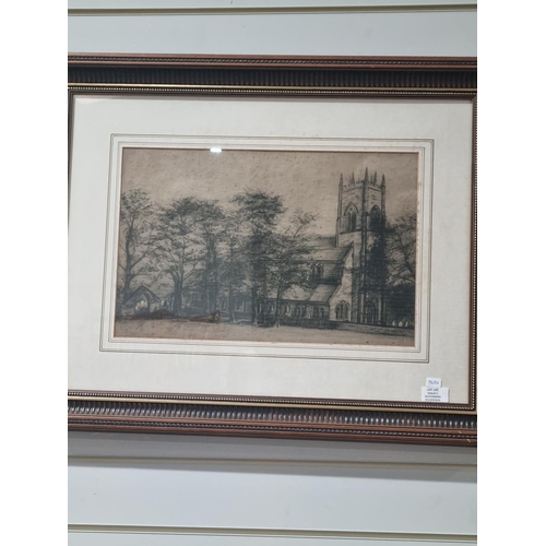 101 - 1 X PASTEL DRAWING CHURCH SCENE UNKNOWN ARTIST