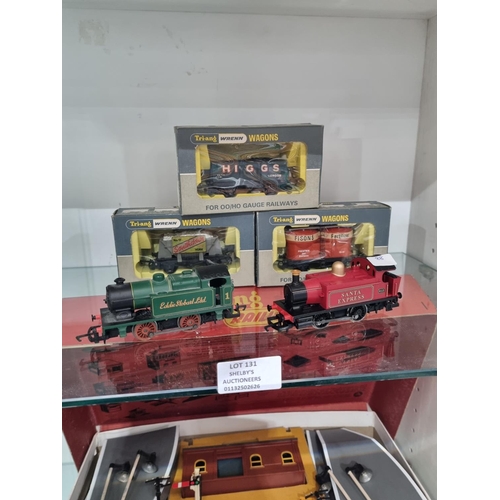 131 - 2X HORNBY TANK ENGINES AND 3 BOXED WREN WAGONS