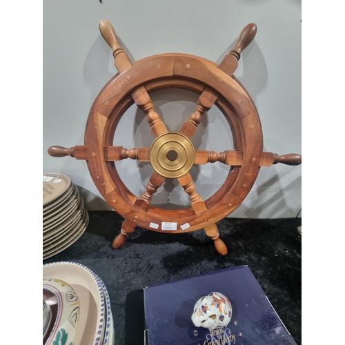 268 - 1 X WOODEN AND BRASS SMALL SHIPS WHEEL