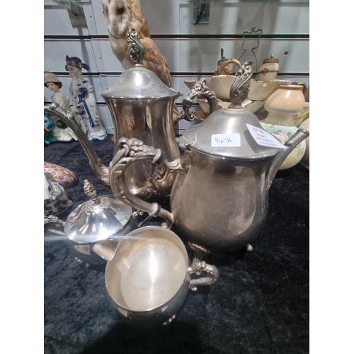 285 - SET OF SILVER PLATED TEA SERVICE ITEMS