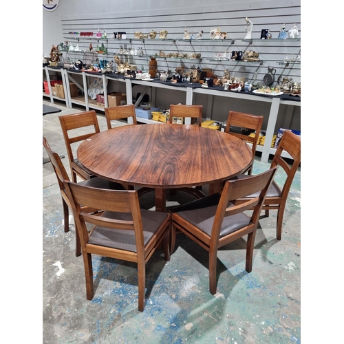 30 - 1 X LARGE ROSEWOOD DINING TABLE WITH 8 MATCHING ROSEWOOD CHAIRS