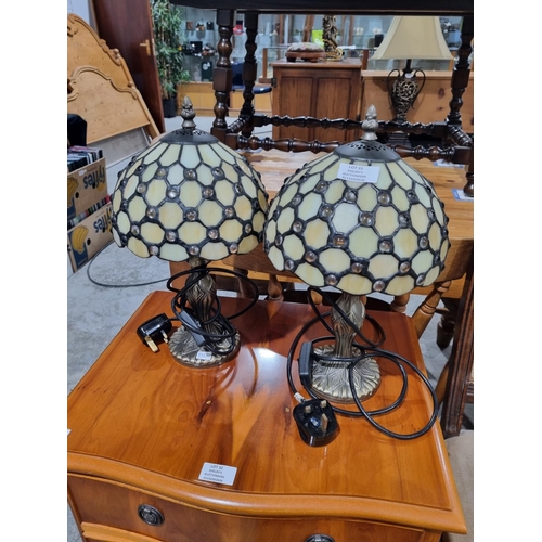 31 - PAIR OF SMALL TIFFANY STYLE TABLE LAMPS