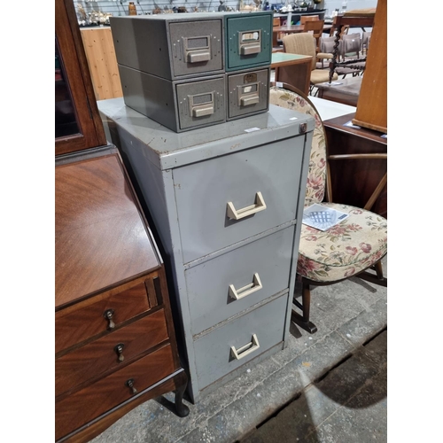 44 - 1 X METAL FILING CABINET WITH FOUR SINGLE FILING BOXES