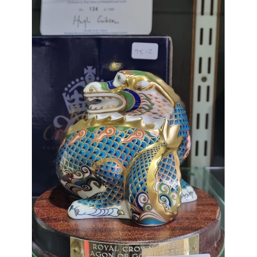 244 - 1X ROYAL CROWN DERBY DRAGON OF GOOD FORTUNE WITH BOX STAND AND CERT 2000