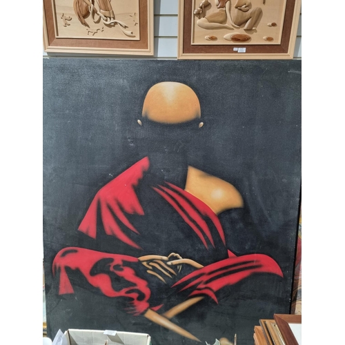 168 - 1 X LARGE CANVAS PRAYING MONK ACRYLIC PAINTING