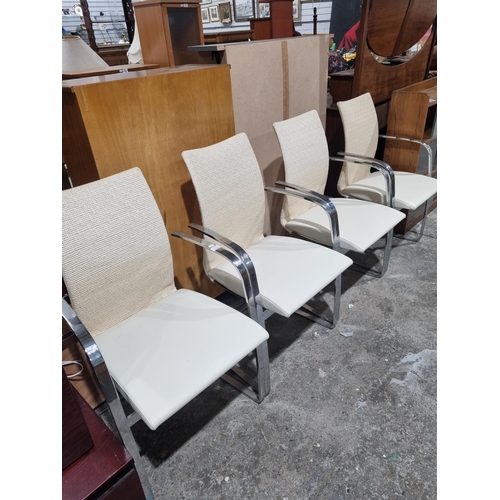 60 - SET OF 4 TONON ITALIAN DINING CHAIRS LEATHER SEATED WITH WICKER