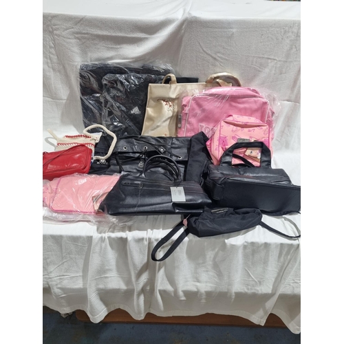 358 - 12 X VARIOUS NEW HANDBAGS RUCK SACKS INCLUDING KANGOL ETC