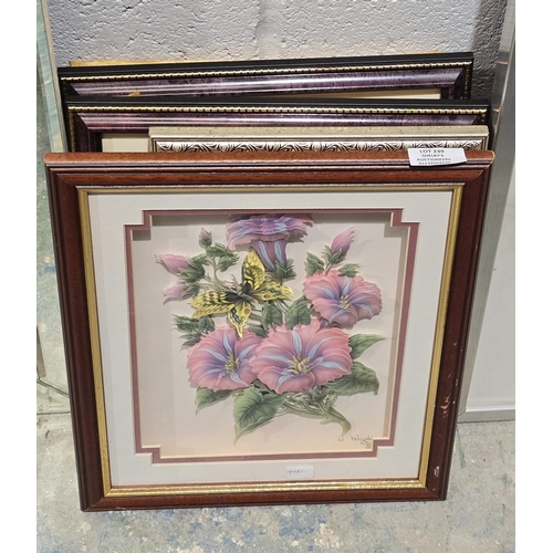 239 - 4 X VARIOUS C WRIGHT DECOUPAGE FLOWER PICTURES