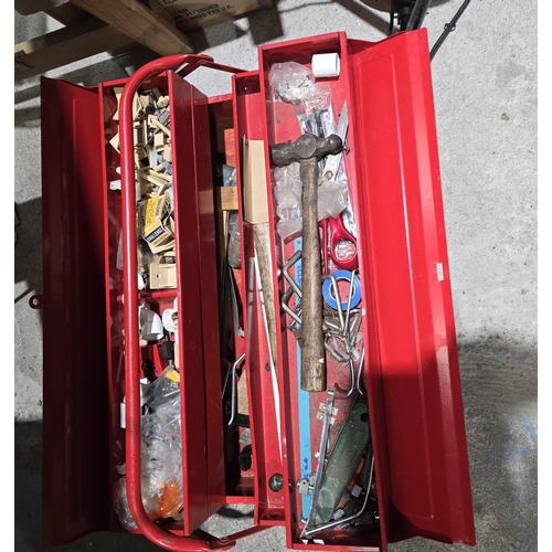 3 - 1 X RED METAL TOOL BOX WITH TOOLS