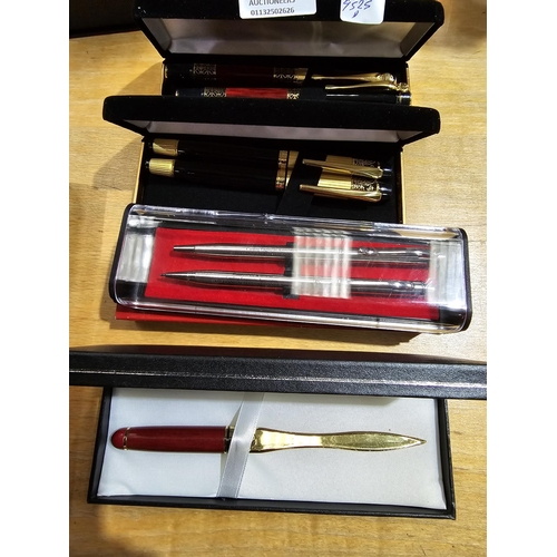 341 - SELECTION OF VARIOUS NEW PENS WITH LETTER OPENER