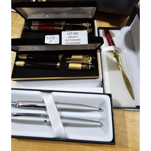 346 - SELECTION OF NEW PENS WITH LETTER OPENER